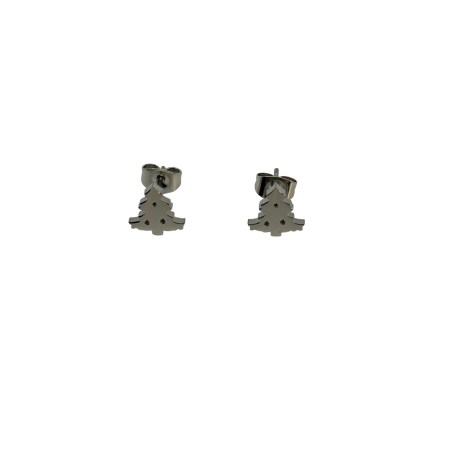 earrings stud steel silver tree